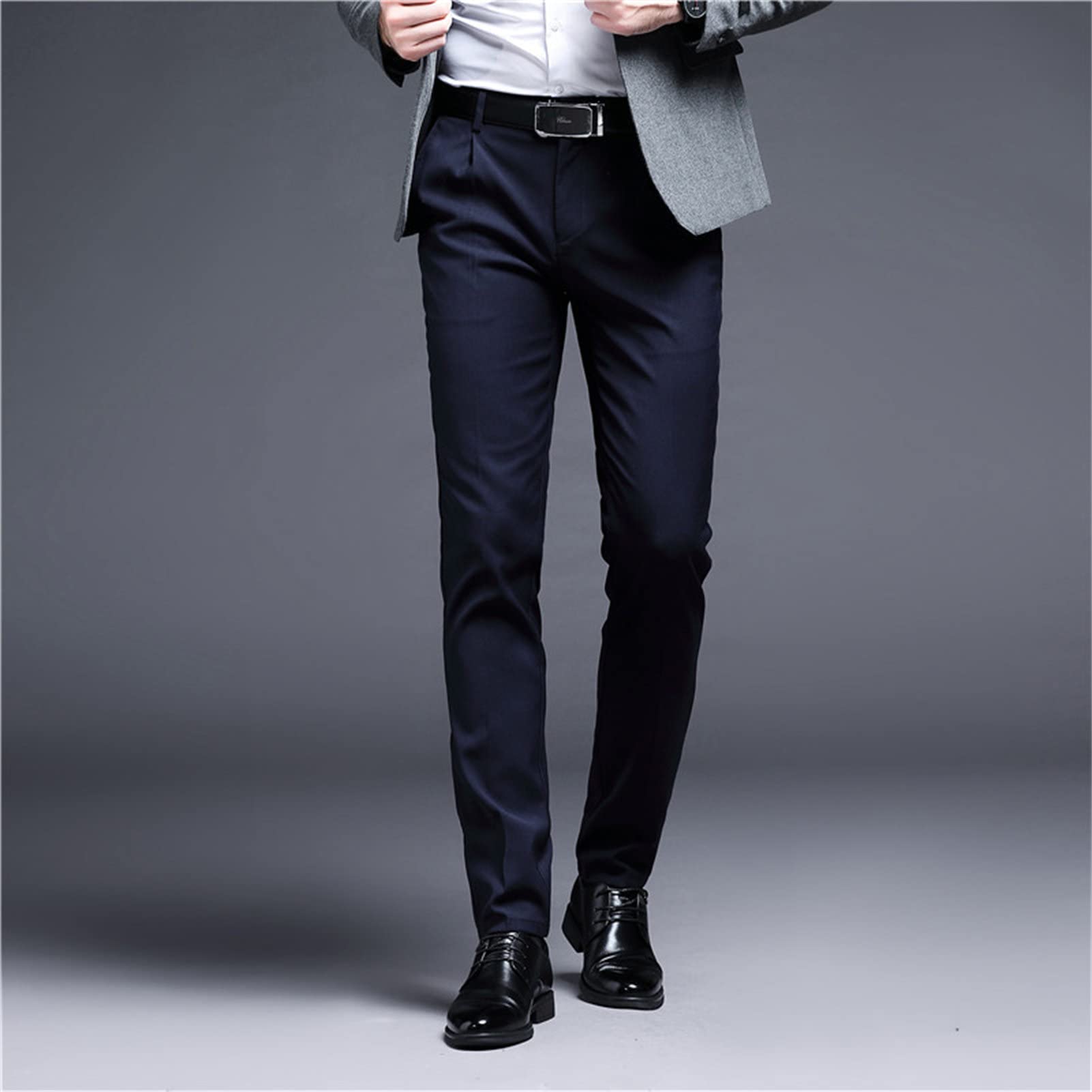 Men's Stylish Slim Fit Pant Classic Straight Leg Casual Suit Pant Lightweight Business Wrinkle Resistant Trouser (Blue,35)