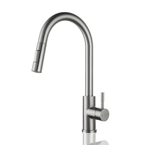 satico single one hole single handle kitchen faucet brushed nickel faucet with pull down sprayer sink faucet f80105bn modern contemporary faucet in stainless steel & brass cupc nsf cec certified