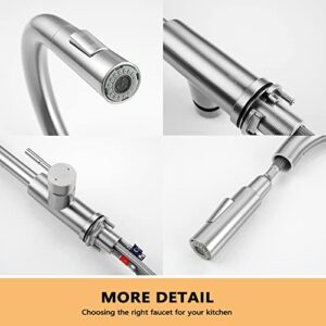 SATICO Single One Hole Single Handle Kitchen Faucet Brushed Nickel Faucet with Pull Down Sprayer Sink Faucet F80105BN Modern Contemporary Faucet in Stainless Steel & Brass cUPC NSF CEC Certified