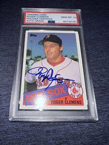 roger clemens signed 1985 topps rookie card rc boston red sox psa gem mint 10 - baseball slabbed autographed cards