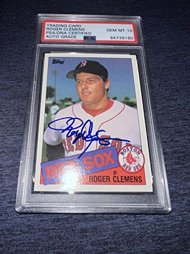 Roger Clemens Signed 1985 Topps Rookie Card RC Boston Red Sox PSA Gem Mint 10 - Baseball Slabbed Autographed Cards