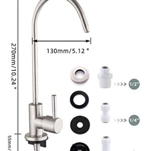 Drinking Water Faucet,Lead-Free Sink Water Filter Faucet,Reverse Osmosis Faucet for Kitchen Bar Sink,Brushed Nickel SUS304 Stainless Steel