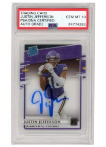 justin jefferson 2020 panini chronicles clearly donruss rated rookie autograph card #rr-juj psa/dna 10