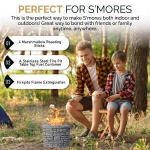 NEELO Concrete Tabletop S'mores Maker - Portable Smokeless Fire Pit Kit With Extendable Roasting Sticks for Indoor & Outdoor Patio Use