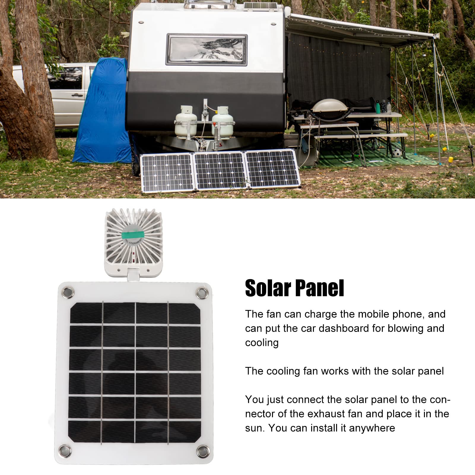 5V 20W Portable Solar Panel with 10W Cooling Fan, USB Interface Monocrystalline Solar Panel