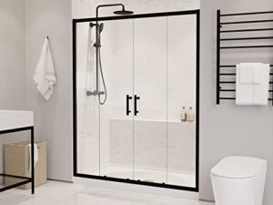 anzzi 70-in. x 60-in. framed double sliding shower door, resistance free hinges for smooth opening and closing, clear tempered glass in matte black finish (sd-az15-01mb)