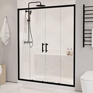 ANZZI 70-in. x 60-in. Framed Double Sliding Shower Door, Resistance Free Hinges for Smooth Opening and Closing, Clear Tempered Glass in Matte Black Finish (SD-AZ15-01MB)