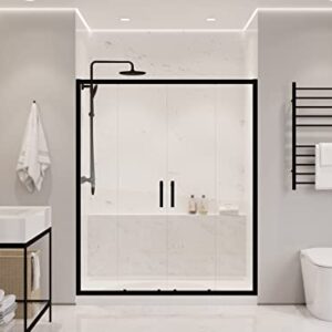 ANZZI 70-in. x 60-in. Framed Double Sliding Shower Door, Resistance Free Hinges for Smooth Opening and Closing, Clear Tempered Glass in Matte Black Finish (SD-AZ15-01MB)