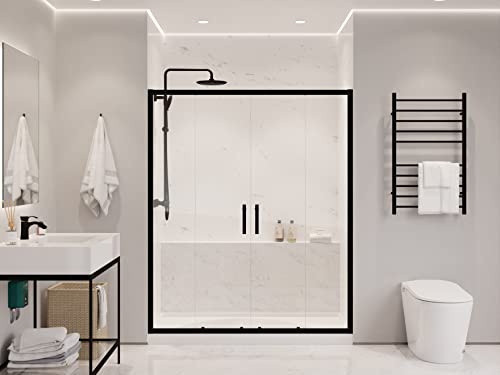 ANZZI 70-in. x 60-in. Framed Double Sliding Shower Door, Resistance Free Hinges for Smooth Opening and Closing, Clear Tempered Glass in Matte Black Finish (SD-AZ15-01MB)