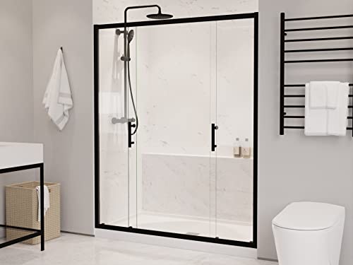 ANZZI 70-in. x 60-in. Framed Double Sliding Shower Door, Resistance Free Hinges for Smooth Opening and Closing, Clear Tempered Glass in Matte Black Finish (SD-AZ15-01MB)