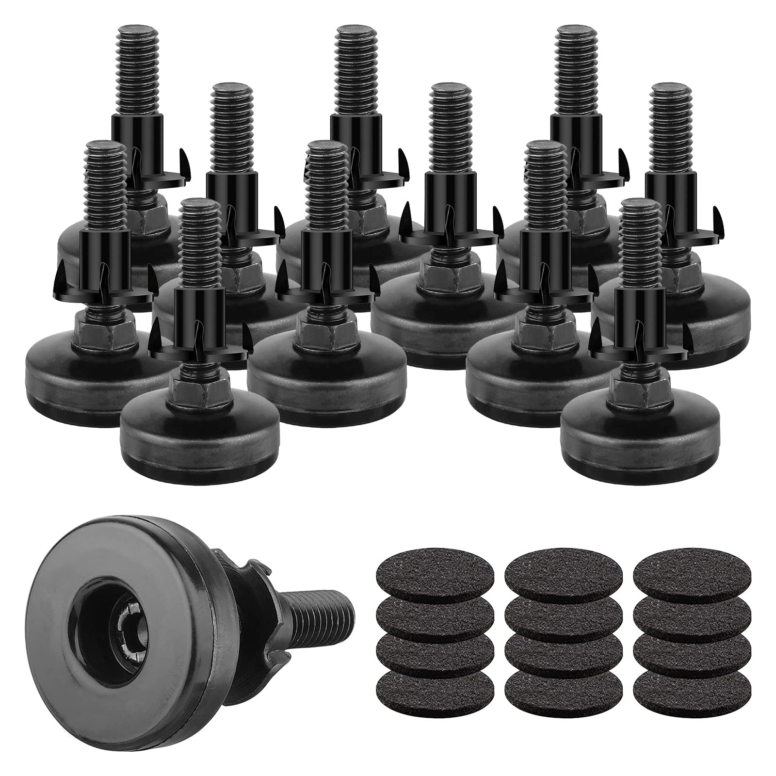 Heavy Duty Leg Levelers 3/8''-16 Thread, 12 Pcs Adjustable Leveling Feet Furniture Levelers Screw on with Threaded Inserts for Tables Chairs Cabinets Sofa, Support 3960LBs- Large Base, Black