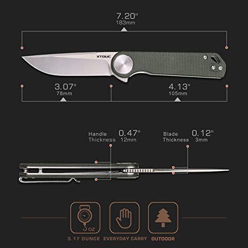 XTOUC Folding Pocket Knife, EDC Daily Work Knife, D2 Steel Blade, Micarta Handle, Flipper Open Knife, Reversible Deep Carry Pocket Clip, Outdoor Camping Hiking Knives GK22D