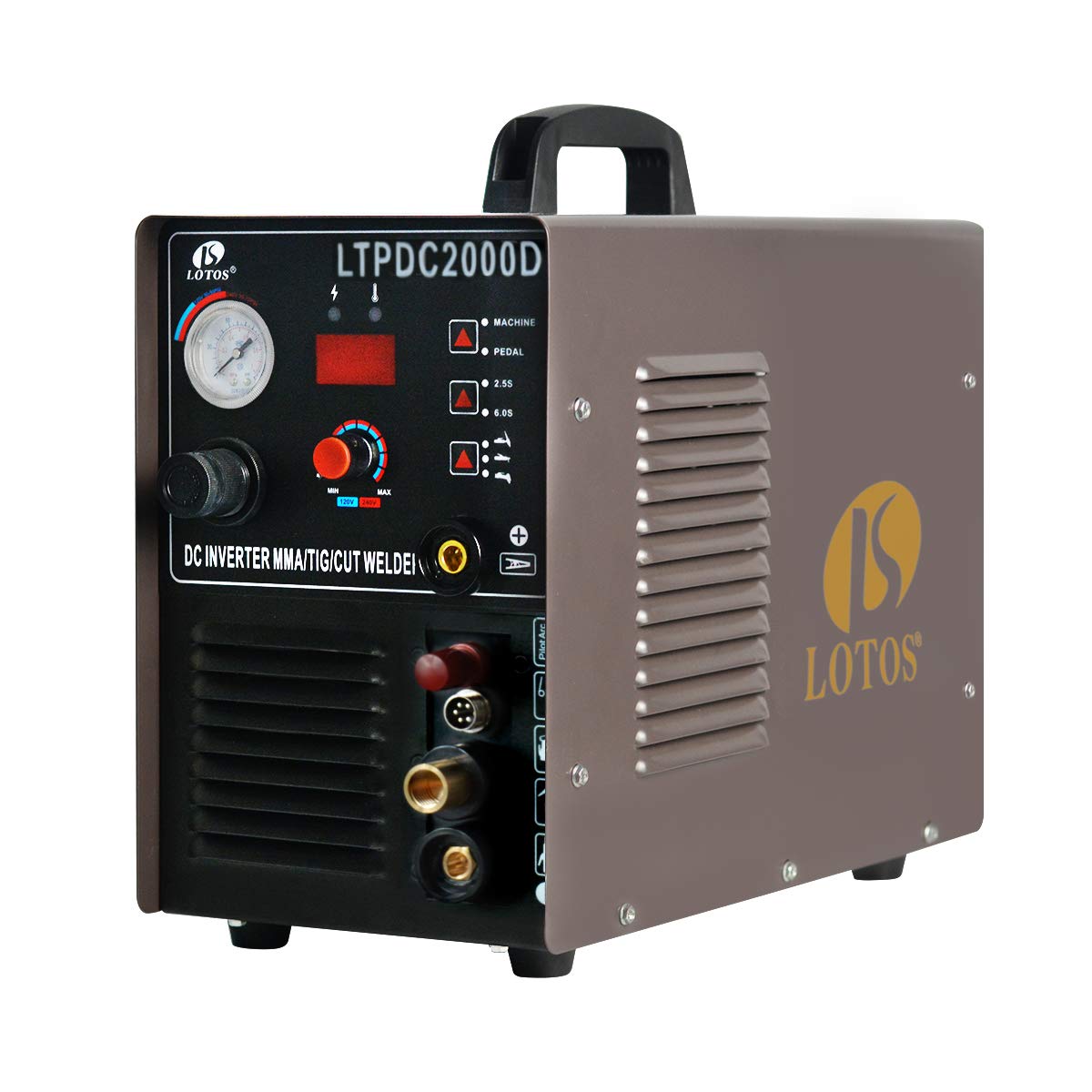 LOTOS LTPDC2000D Non-Touch Pilot Arc Plasma Cutter Tig Welder and Stick Welder 3 in 1 Combo Welding Machine & Foot Pedal for Cutter Welder Amp Control 5 Pin Lotos FP05 for Cutter and Welder Combos