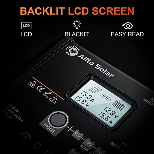 Allto Solar 20 Amp 12V/24V MPPT Solar Charge Controller 20A Solar Charge Regulator with LCD Backlit Display and Temp Sensor Fit for 12/24 Volt Gel AGM Sealed Flooded and Lithium Battery