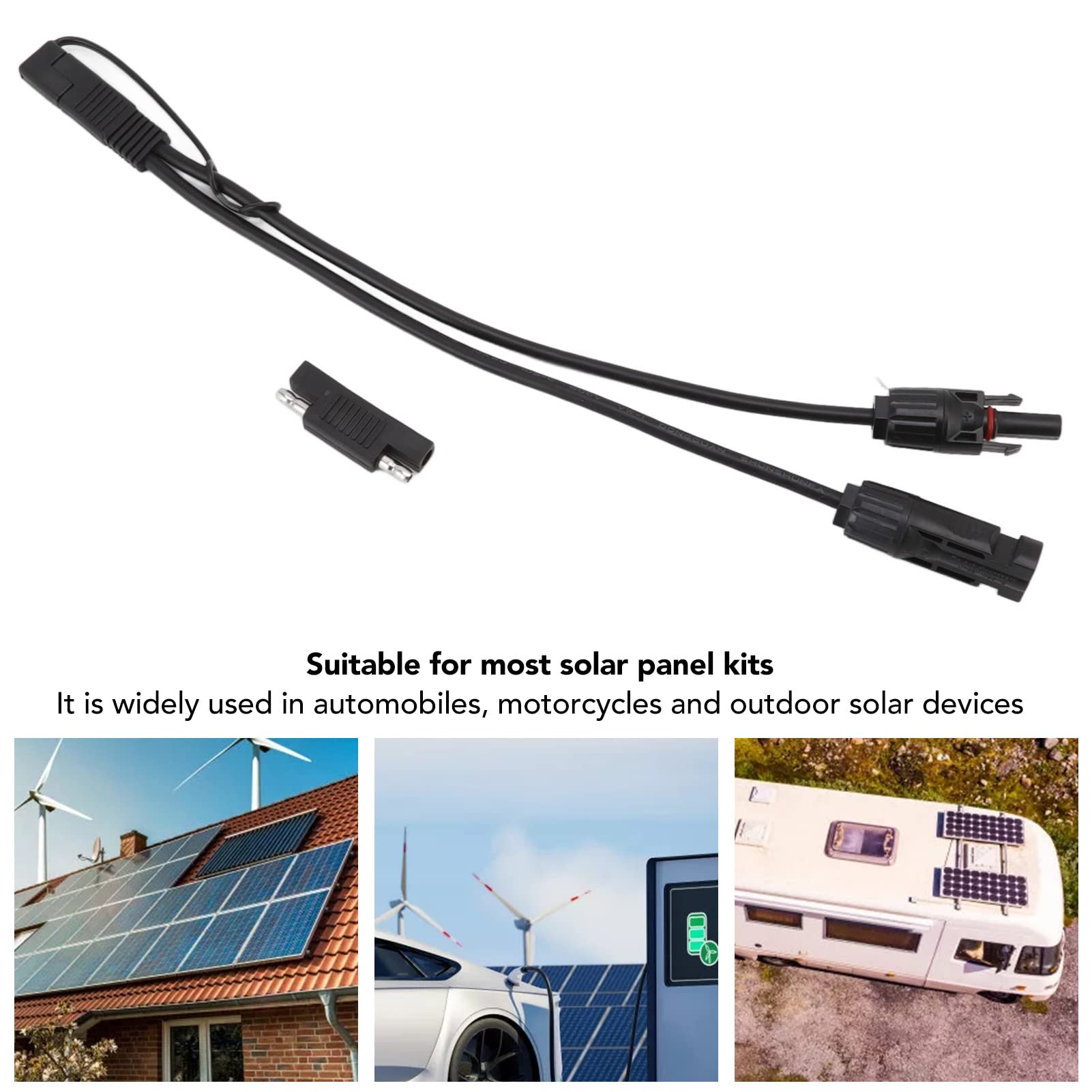 Solar Panel to SAE Adapter Cable 10AWG 0.35m SAE Solar Extension Cable for for Automobiles, Solar Devices