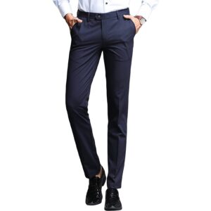 men's slim fit skinny stretch pant classic solid color tapered suit pant lightweight business comfort trousers (blue,33)