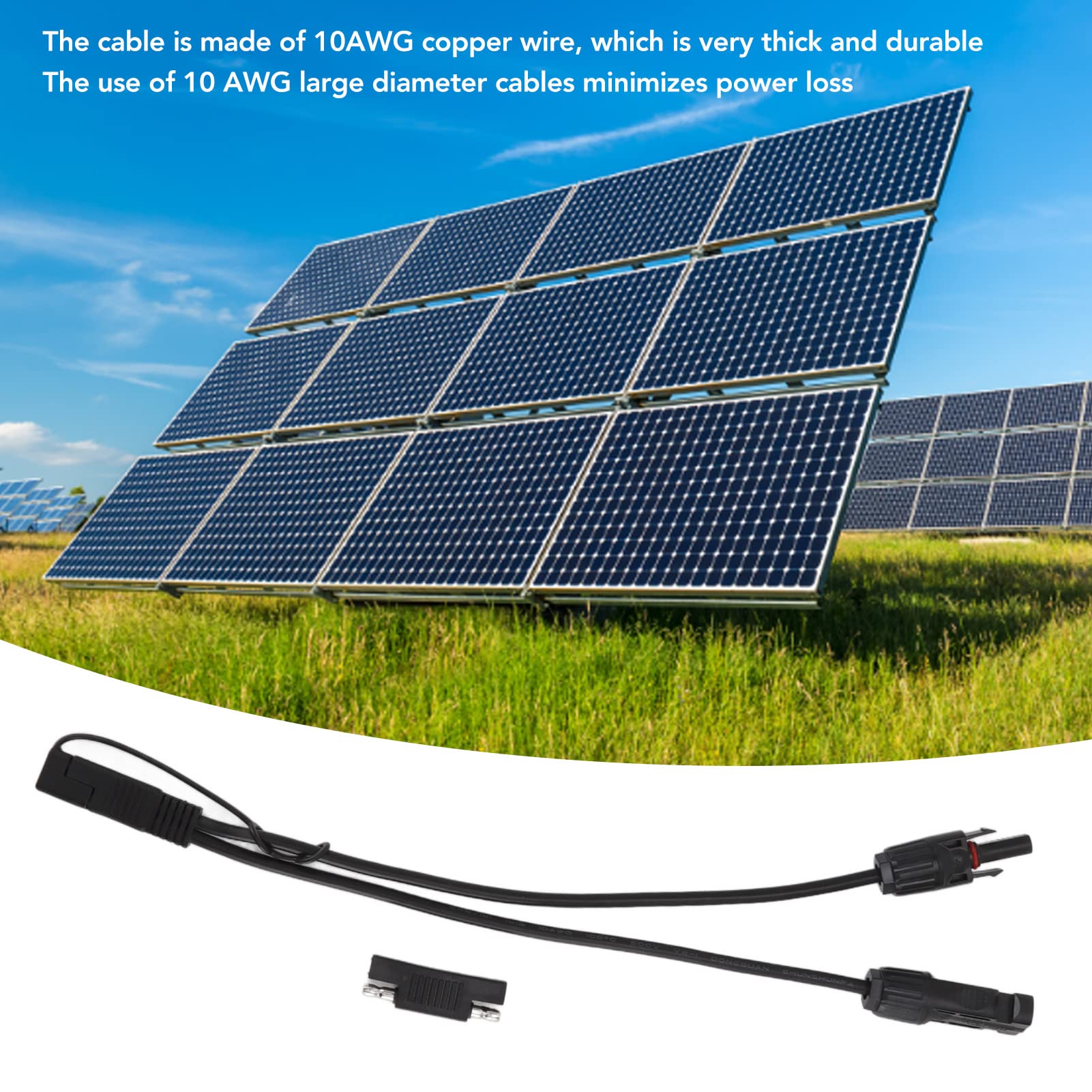 Solar Panel to SAE Adapter Cable 10AWG 0.35m SAE Solar Extension Cable for for Automobiles, Solar Devices