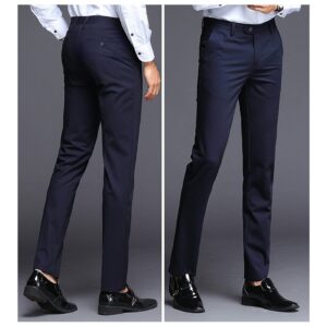 Men's Slim Fit Skinny Stretch Pant Classic Solid Color Tapered Suit Pant Lightweight Business Comfort Trousers (Blue,33)