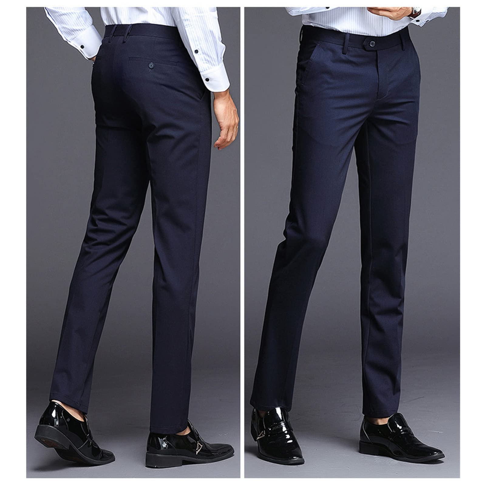 Men's Slim Fit Skinny Stretch Pant Classic Solid Color Tapered Suit Pant Lightweight Business Comfort Trousers (Blue,33)