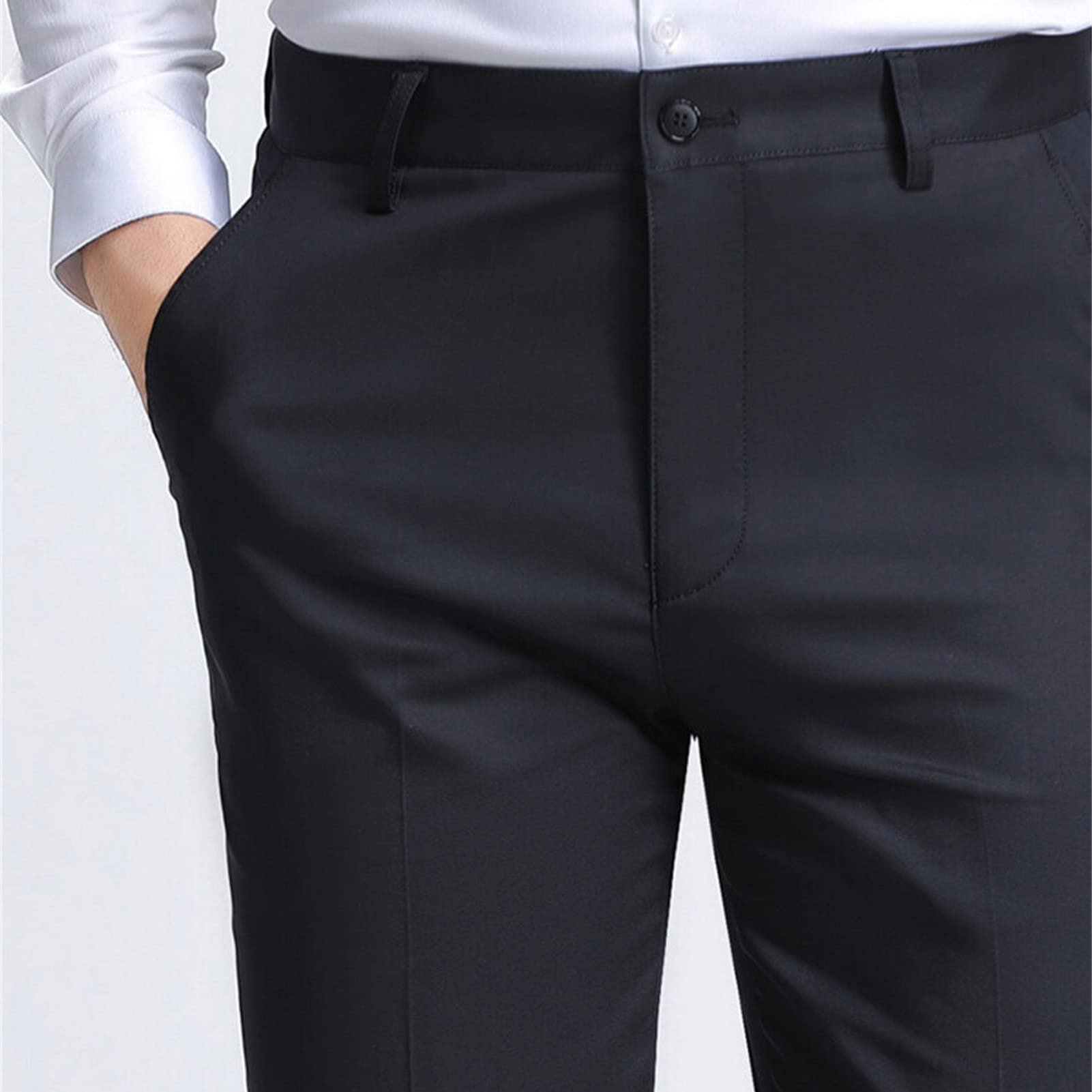 Men's Slim Fit Stretch Pant Classic Solid Color Casual Suit Pant Lightweight Business Comfort Trousers (Black,36)