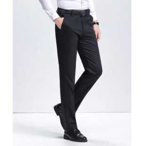 Men's Slim Fit Stretch Pant Classic Solid Color Casual Suit Pant Lightweight Business Comfort Trousers (Black,36)