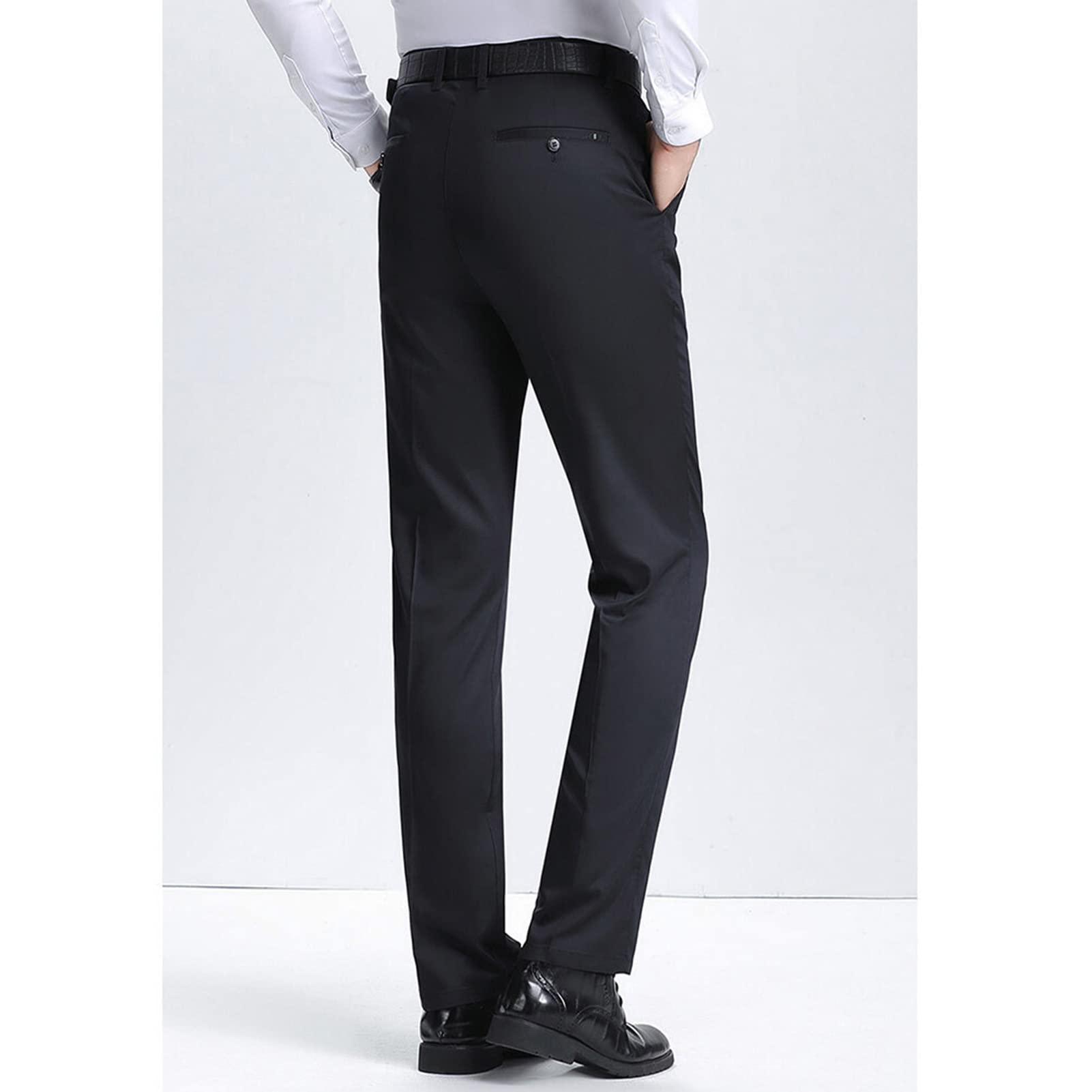 Men's Slim Fit Stretch Pant Classic Solid Color Casual Suit Pant Lightweight Business Comfort Trousers (Black,36)