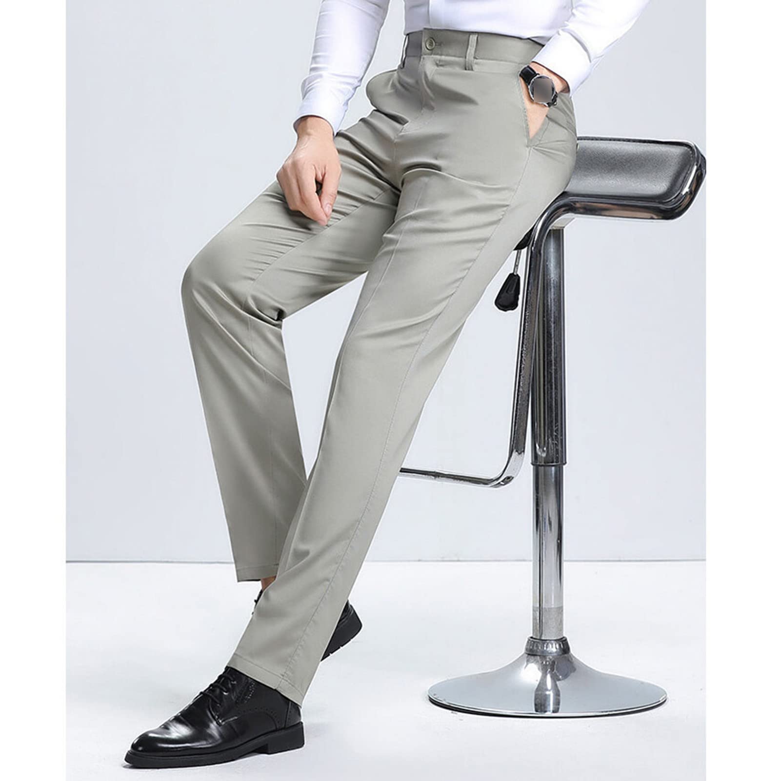 Men's Slim Fit Stretch Pant Classic Solid Color Casual Suit Pant Lightweight Business Comfort Trousers (Green,30)