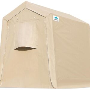 ADVANCE OUTDOOR 6x8 ft Outdoor Portable Storage Shelter Shed with 2 Roll up Zipper Doors & Vents Carport for Motorcycle Waterproof and UV Resistant Anti-Snow Portable Garage Kit Tent, Beige