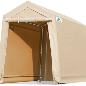 ADVANCE OUTDOOR 6x8 ft Outdoor Portable Storage Shelter Shed with 2 Roll up Zipper Doors & Vents Carport for Motorcycle Waterproof and UV Resistant Anti-Snow Portable Garage Kit Tent, Beige