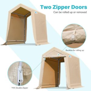 ADVANCE OUTDOOR 6x8 ft Outdoor Portable Storage Shelter Shed with 2 Roll up Zipper Doors & Vents Carport for Motorcycle Waterproof and UV Resistant Anti-Snow Portable Garage Kit Tent, Beige