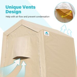 ADVANCE OUTDOOR 6x8 ft Outdoor Portable Storage Shelter Shed with 2 Roll up Zipper Doors & Vents Carport for Motorcycle Waterproof and UV Resistant Anti-Snow Portable Garage Kit Tent, Beige