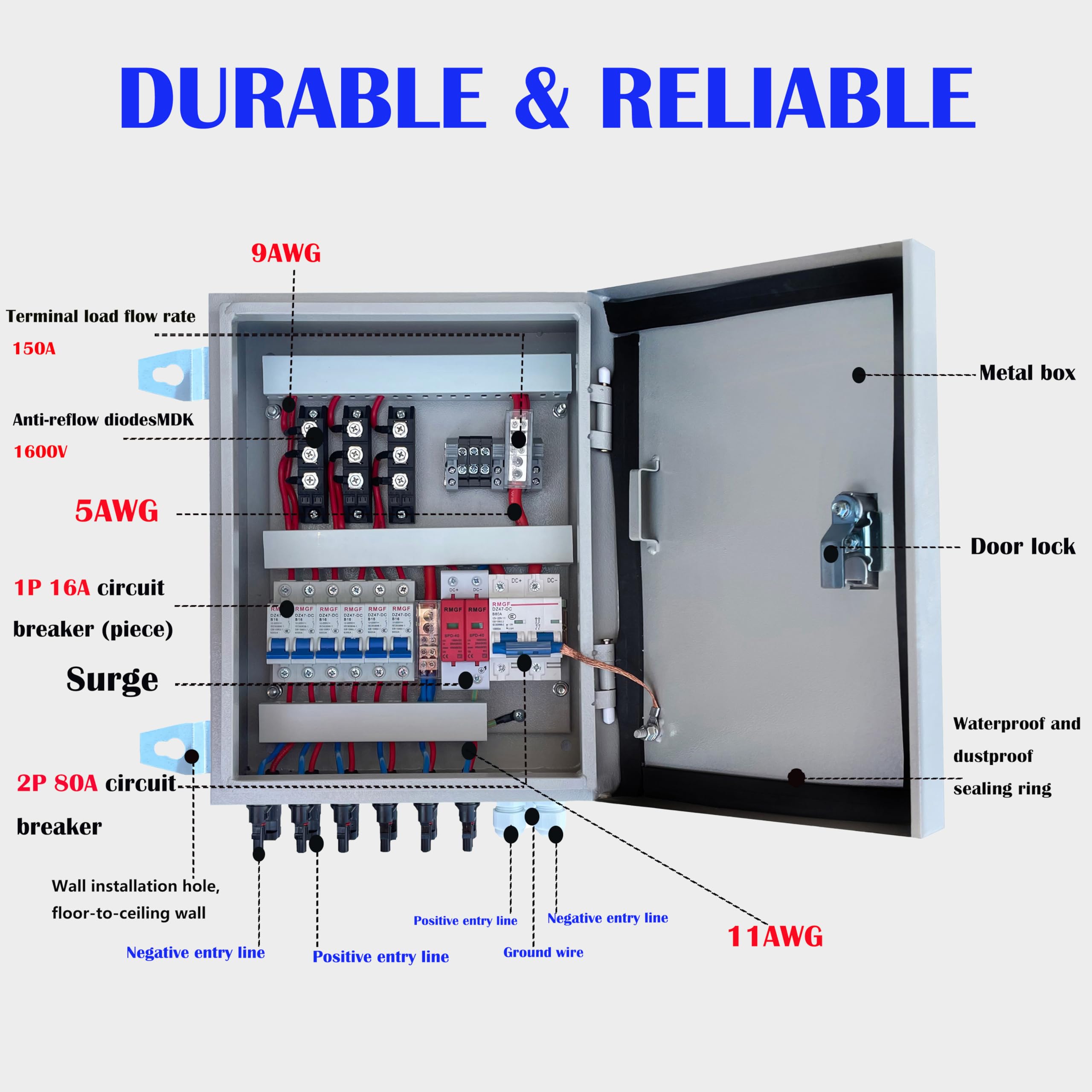 Gx Electrical Solar Combiner Box with 6 Strings, 80 A Circuit Breakers. This photovoltaic Combiner Box is Suitable for Off-Grid Solar Power