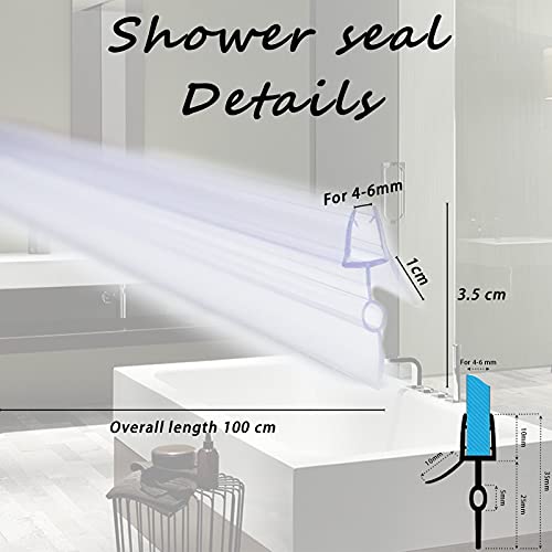 Frameless Shower Door Bottom Seal 2-Pack 1/4”x 39”Glass Shower Door Seal Strip Stop Shower Leaks and Create a Water Barrier