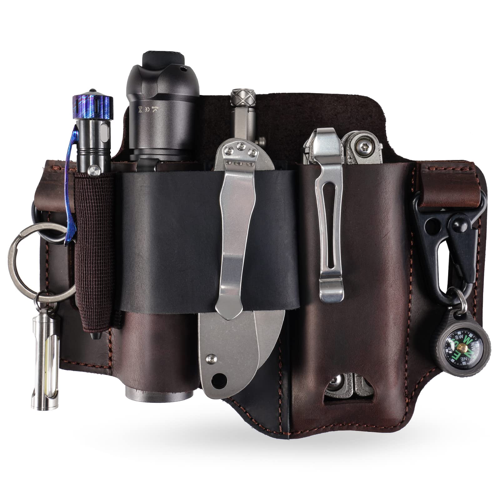 Leather Multitool Sheath - EDC Belt Organizer for Leatherman Tools, Flashlight, Pen, and Keychain Clip, Durable and Stylish, Great for Work and Daily Use, Ideal Gift for Men