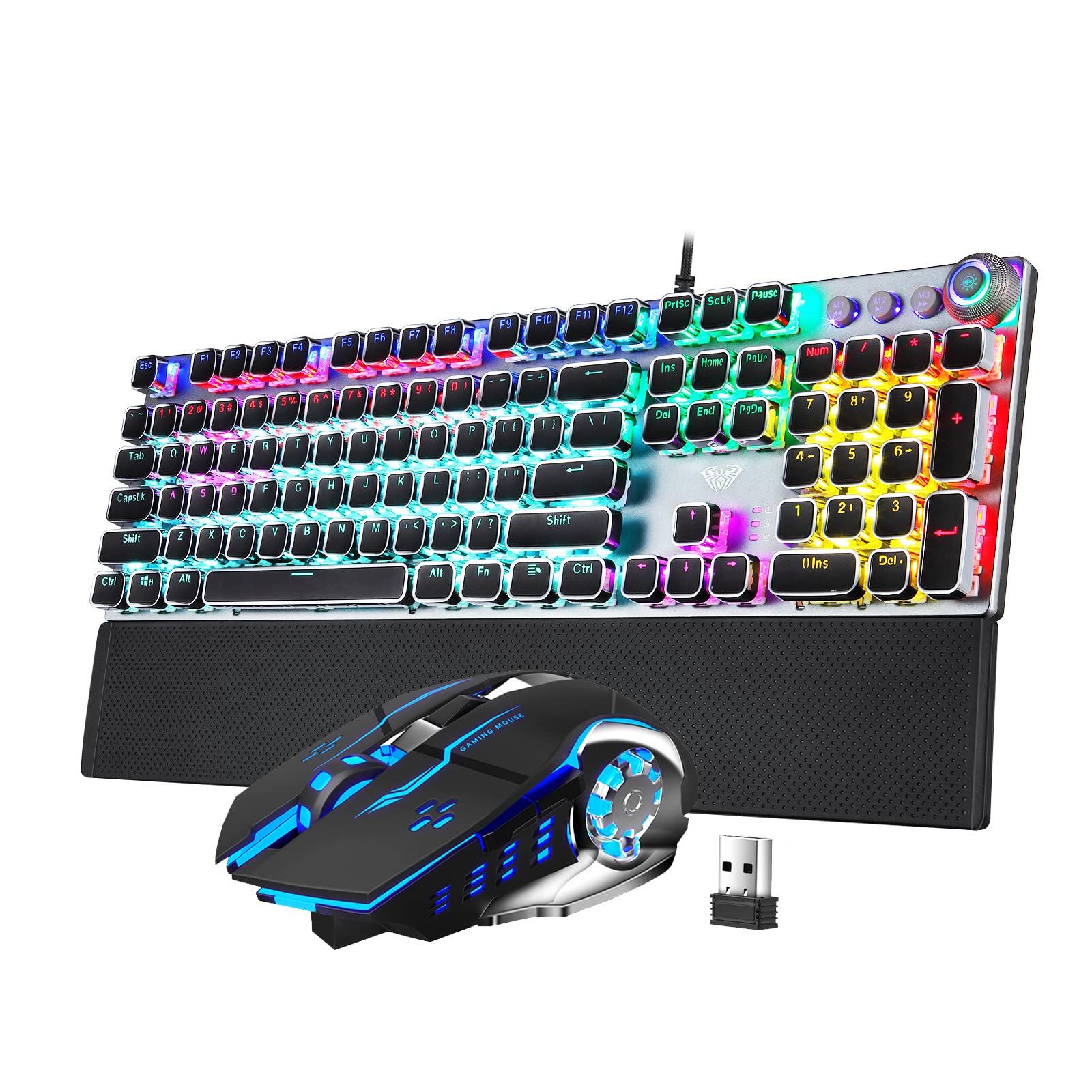 AULA Punk Black Gaming Keyboard and Mouse Combo (F2088 Wired Blue Switches Mechanical Keyboard + SC100 Black Wireless Gaming Mouse)