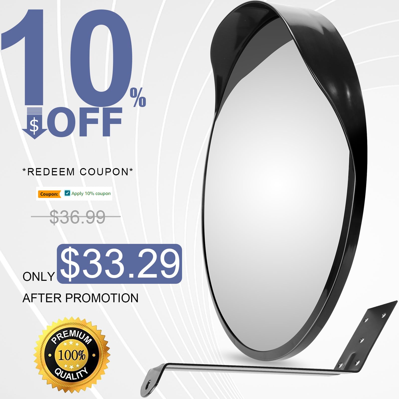 moveland 16 Inch Convex Security Mirror - Adjustable Acrylic Safety Mirror - Wide View Garage Mirror for Parking Assist Business, Traffic, Warehouse, Blind Spot, Office(Support Indoor and Outdoor)