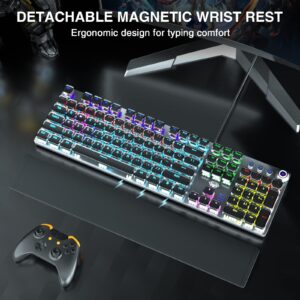 AULA Retro Typewriter Gaming Keyboard and Mouse Combo (F2088 Punk Blue Switches Wired Mechanical Keyboard + SC100 White Wireless Gaming Mouse)