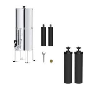 waterdrop gravity-fed water filter system with 4 filters, metal water level spigot and stand, 2.25g stainless-steel system, reduces chlorine-king tank series