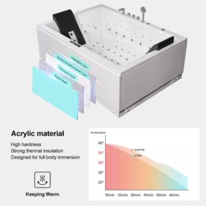 Weibath 71" LED Bathtub Modern Acrylic Corner Bathtub Whirlpool Air Massage 3 Sided Apron Soaking Tub in White Chromatherapy LED