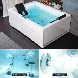 Weibath 71" LED Bathtub Modern Acrylic Corner Bathtub Whirlpool Air Massage 3 Sided Apron Soaking Tub in White Chromatherapy LED