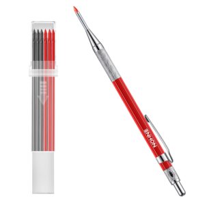 enhon 2mm mechanical carpenter pencil set with 12 marker refills and sharpener, woodworking marking tool solid deep hole construction pencil, extended needle-nose tip for use in jobs (black, red)