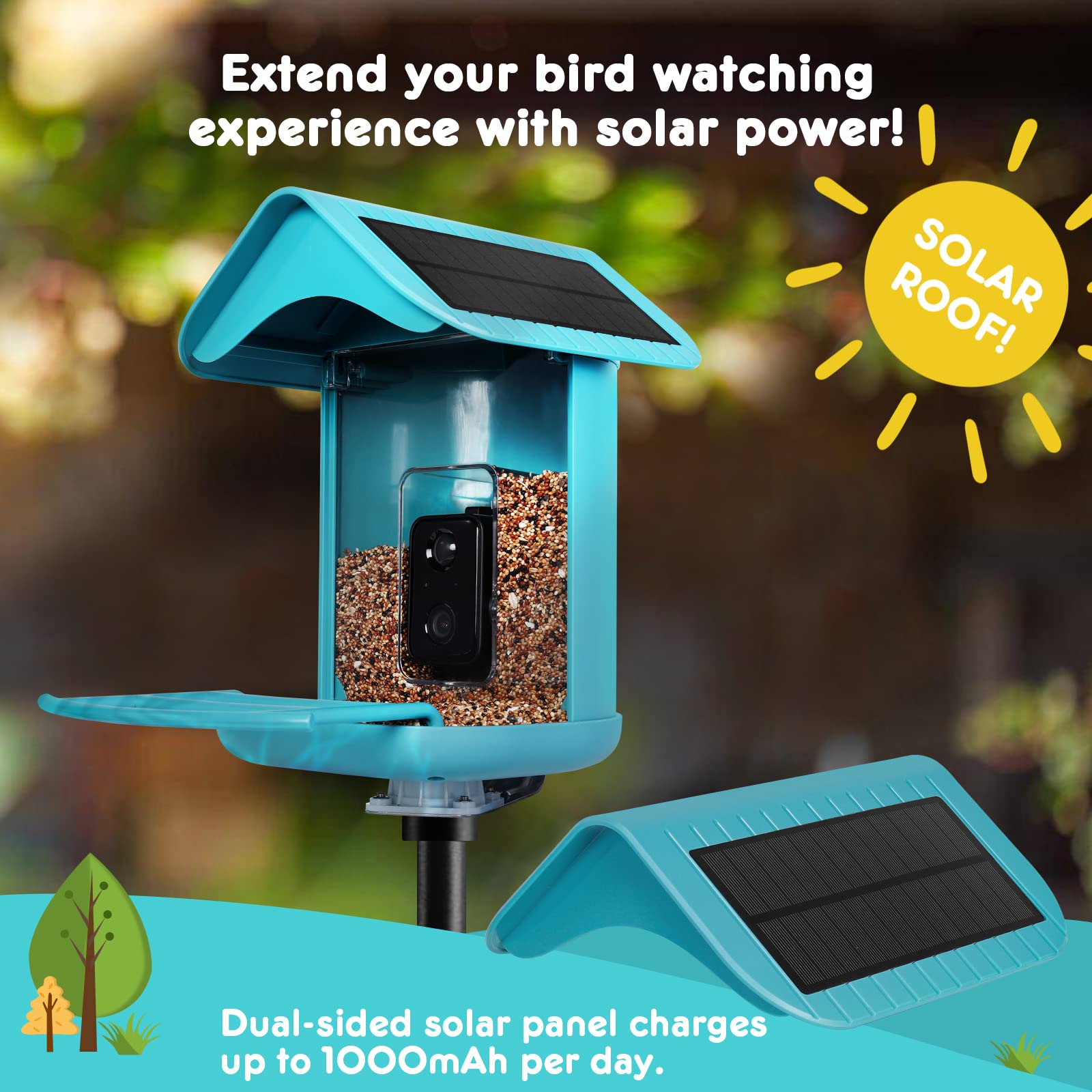 Cuckoo Smart Bird Feeder with Camera, Auto Capture Bird Videos with APP, Motion Detection Solar Charging Bird House for Outdoor use, for Bird Watchers(WiFi 2.4GHz)