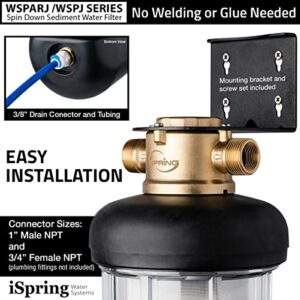 iSpring WSP500J Reusable Whole House Spin-Down Sediment Water Filter, Upgraded Jumbo Size, Large Capacity, 500-Micron Flushable Prefilter Filtration, 1" MNPT + 3/4" FNPT, Lead-Free Brass