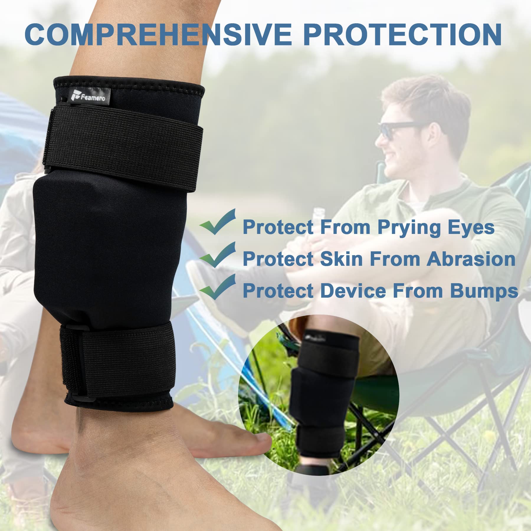 Feamero Ankle Monitor Cover Up for Scram, Gps, Alcohol Monitor Ankle Bracelet, Adjustable Velcro Straps, Protective Cover, Shock Absorbing, Ankle Monitor Bracelet Cover for Women & Men (L/XL)