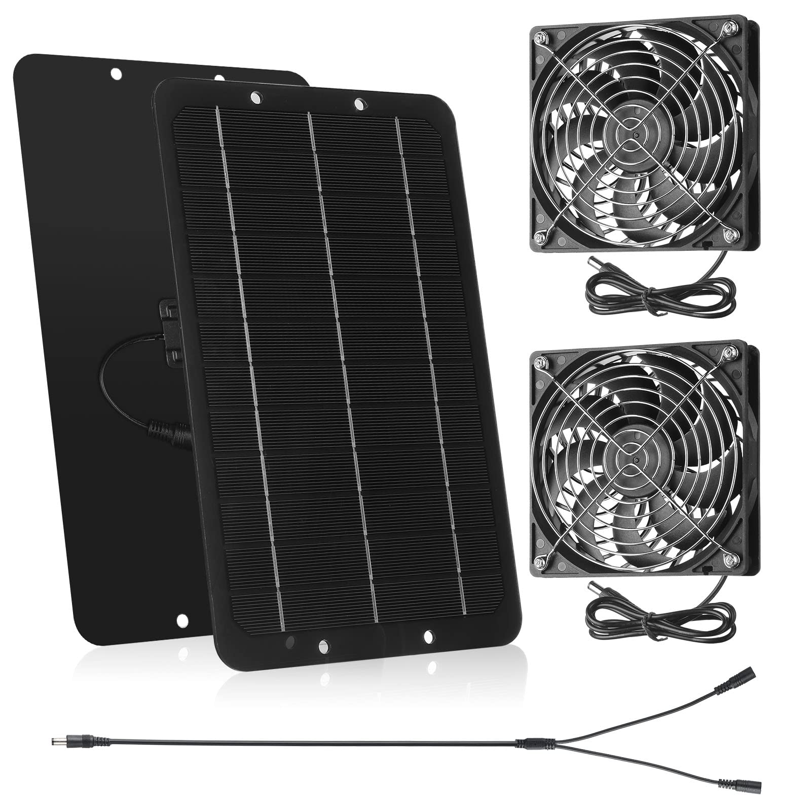 Solar Panel Dual Fans Kit 10w 12v Portable Ventilation Fan Outdoor Waterproof Solar Exhaust Fan for Hen House Greenhouse Shed PET Houses Window (1 Set)