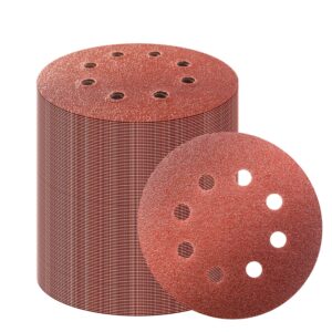 seayoon 100 pcs 5 inch sanding discs, 8 hole hook and loop sandpaper 60 80 120 180 240 320 400 assorted grits sand paper for random orbital sander