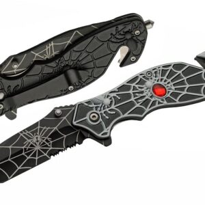 RRS Black Widow Spider Gothic Fantasy Tanto Pocket Knife with Clip