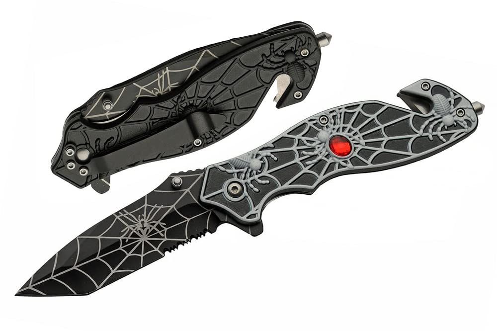 RRS Black Widow Spider Gothic Fantasy Tanto Pocket Knife with Clip