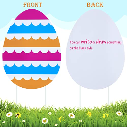 Cosyway 11 PCS Easter Yard Signs, Outdoor Easter Decorations Yard Stakes Waterproof Plastic Egg Shaped and Happy Easter Signs for Lawn Yard Garden Holiday Decor