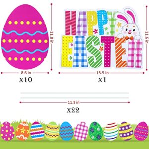 Cosyway 11 PCS Easter Yard Signs, Outdoor Easter Decorations Yard Stakes Waterproof Plastic Egg Shaped and Happy Easter Signs for Lawn Yard Garden Holiday Decor